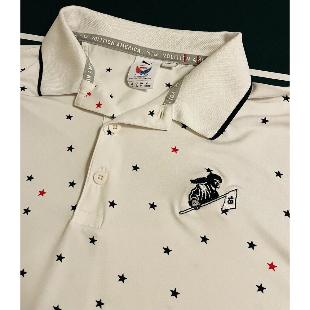 Puma Volition America Stars Patriotic Performance Golf Polo Shirt LARGE Flag USA